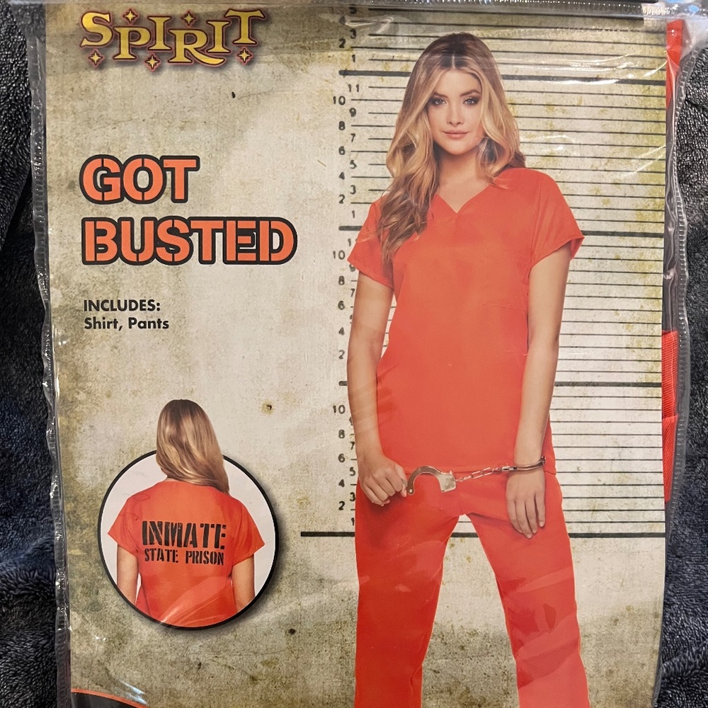 Inmate Prisoner outfit with handcuffs ball & chain and handcuff earrings